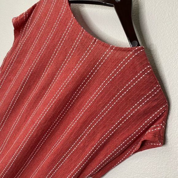 W5 Knit Top Size XL Coral Orange White Stripe Beachy Boho Tie Front - Picture 5 of 7